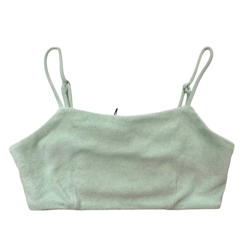 7 For All Mankind Mint Green Terry‎ Cloth Crop Cami Top Smocked Back XS NEW